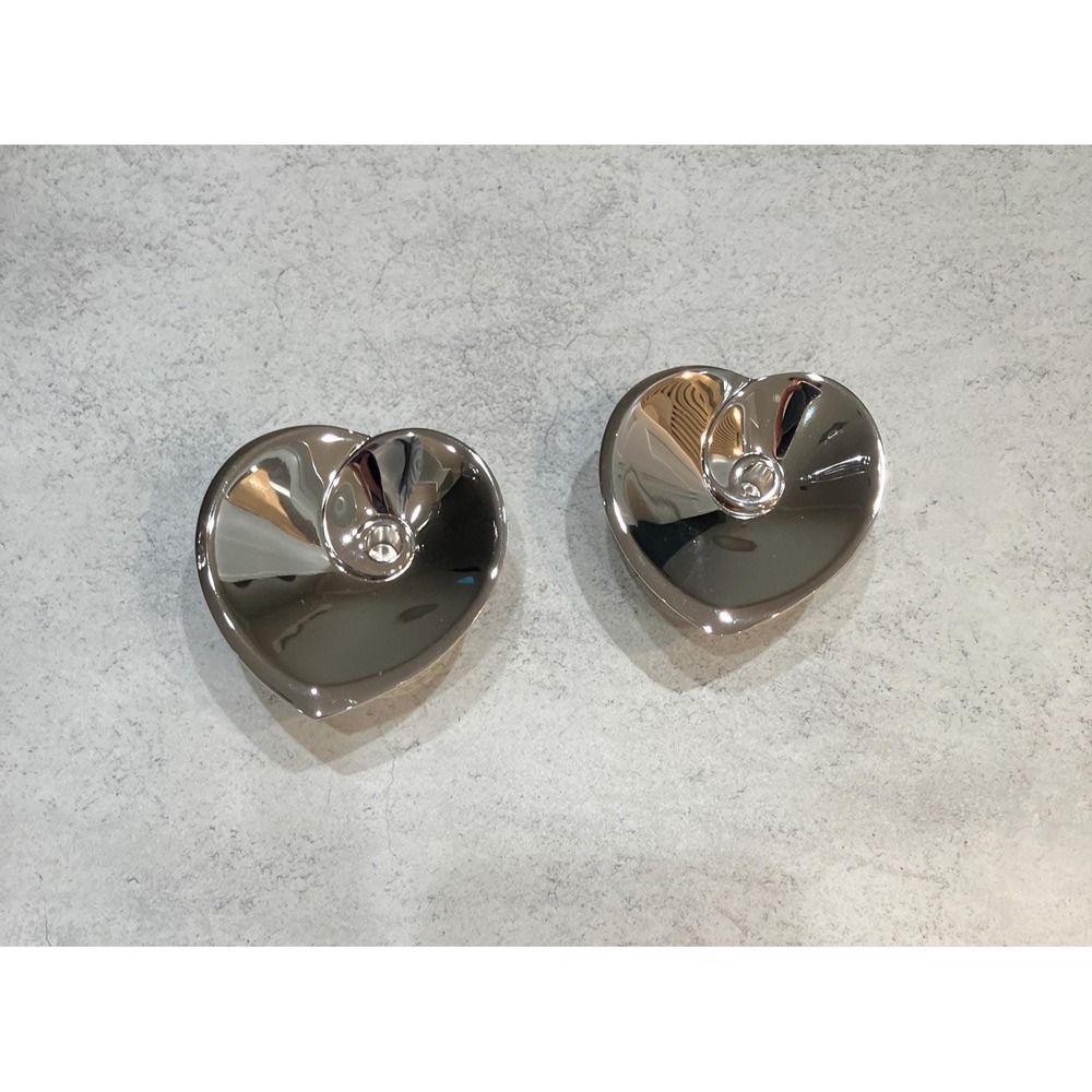 Dansk Silverplate Heart Shaped Tapper Candleholder Set of 2 NIB